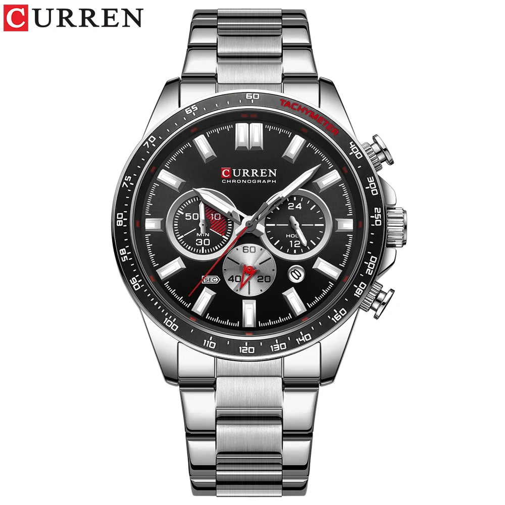 CURREN  New 2022 Stainless Steel Quartz Wristwatches for Men Sports Chronograph Watches with Luminous Hands