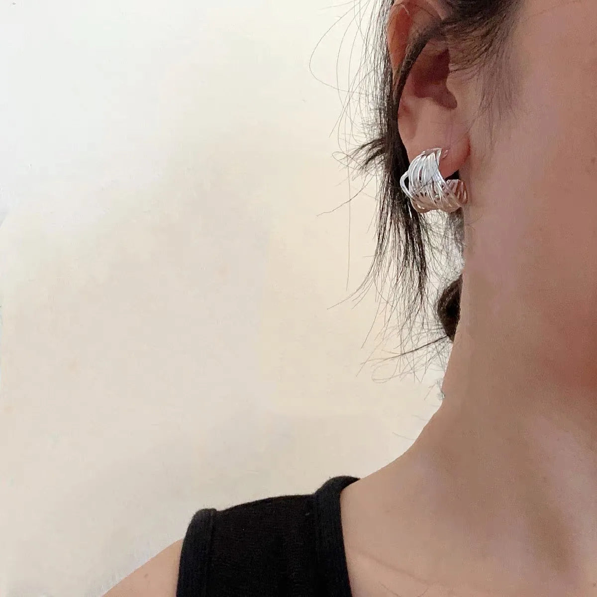 Silver Color Interware Lines Earrings For Women Sexy Girl Fashion Trendy Jewelry Cilp Earring Gift Party Wedding Pendientes