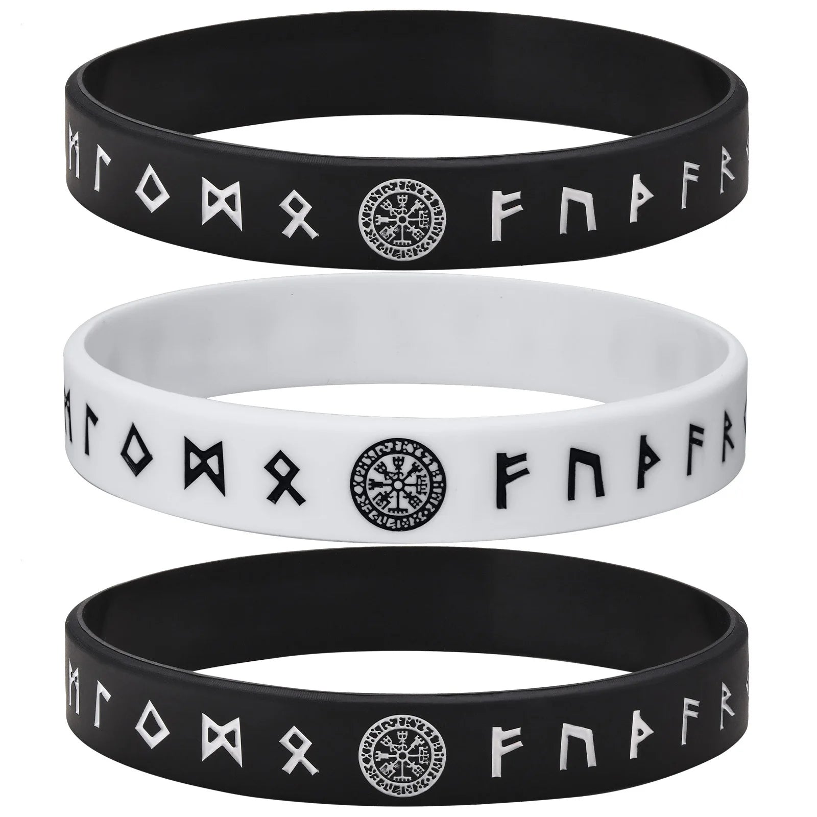 Vnox 12mm Silicone Bracelet for Men, Soft Rubber Silicone Wristband, Nordic Viking Compass Rune Almut Bangle Set