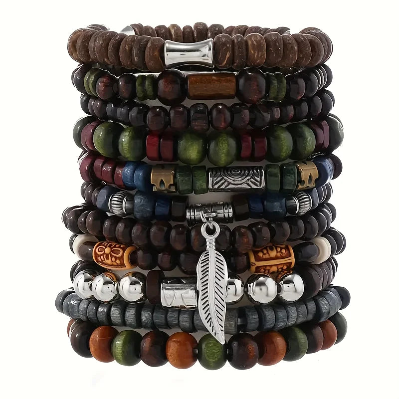 10pcs Vintage Bohemia Men's Bracelets - Fashion Stylish Leaves Wristwear Accessory for Durable Fashion Jewelry Gifts - Madeinsea©