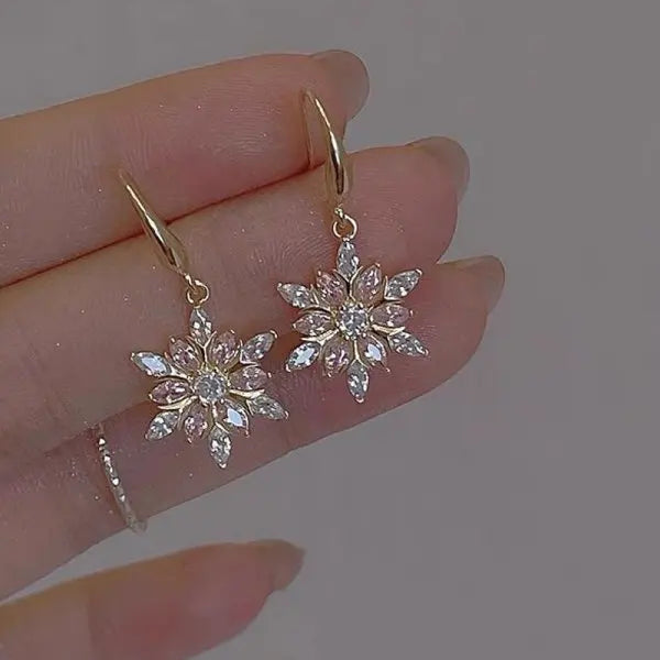 Sparking Snowflake Earrings For Women Shiny Zircon Imitation Pearl Firework Exquisite Earring Christmas New Year Party Jewelry