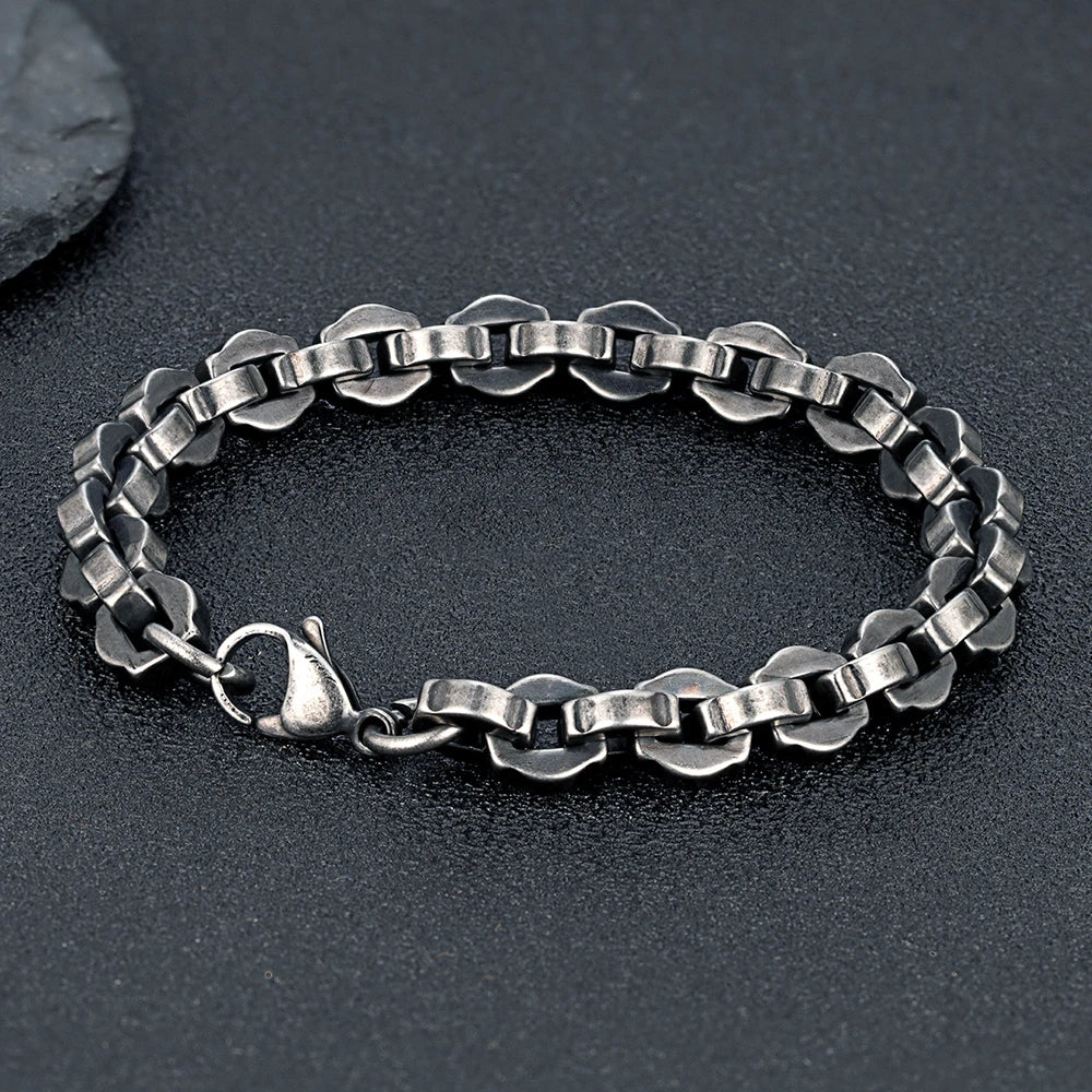 MKENDN 8,5 mm breites Lokomotiv-Armband im Vintage-Stil, oxidiert schwarz, geometrisches Kettengliedmuster, Herrenarmband, Punk-Edelstahl, Motorradschmuck