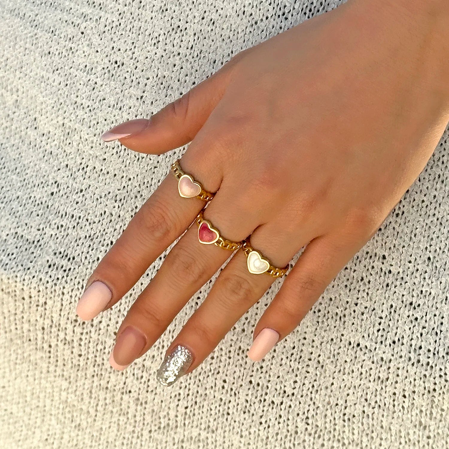 Bohemian Gold Color Enamel Open Rings For Women Stainless Steel Love Heart Shape Adjustable Finger Ring Luxury Charm Jewelry