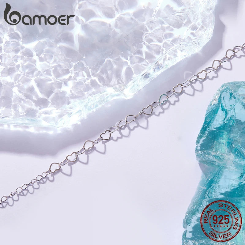 BAMOER Armband aus 925er Sterlingsilber mit hohlem Herz, verstellbare, zierliche Handgelenkkette, leichtes Schmuckstück, süßes Geschenk für Mädchen