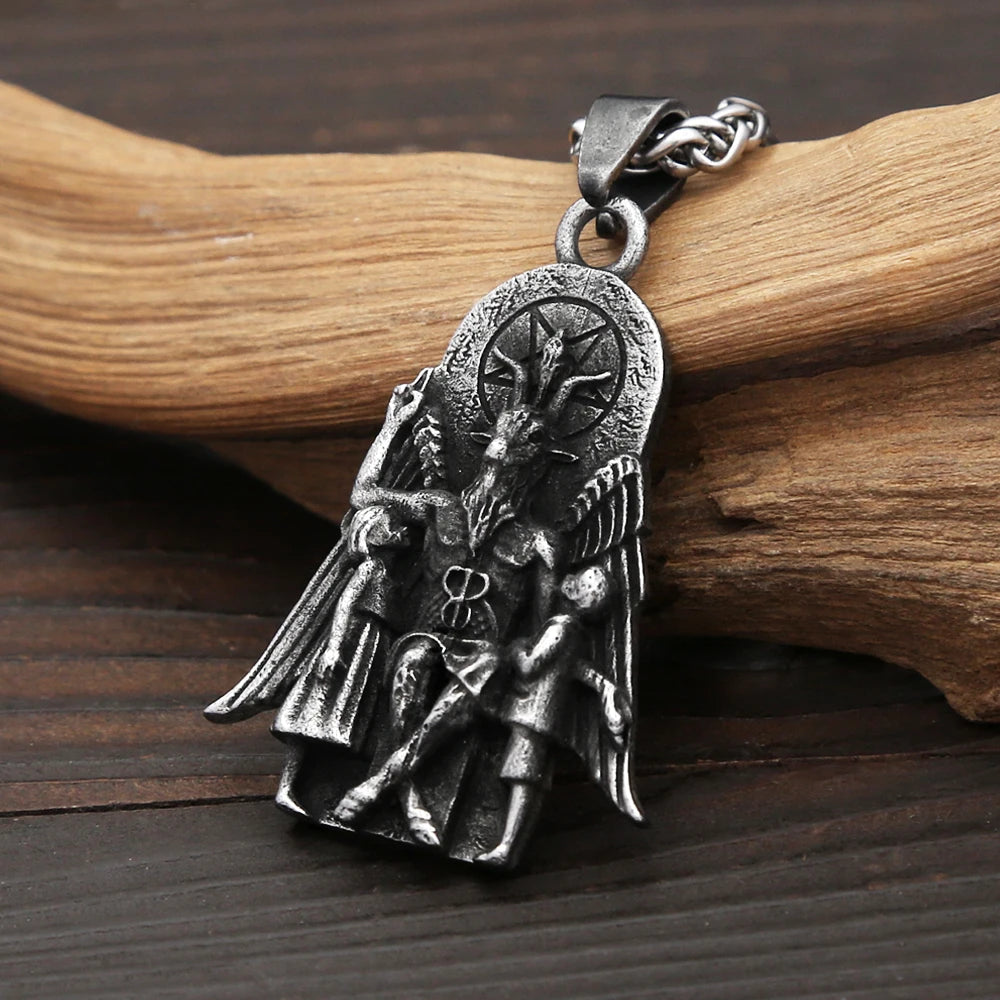 New Vintage Lucifer With Anubis Charm Pendant 316L Stainless Steel Baphomet Goat Satanic Necklaces For Men Amulet Jewelry Gifts