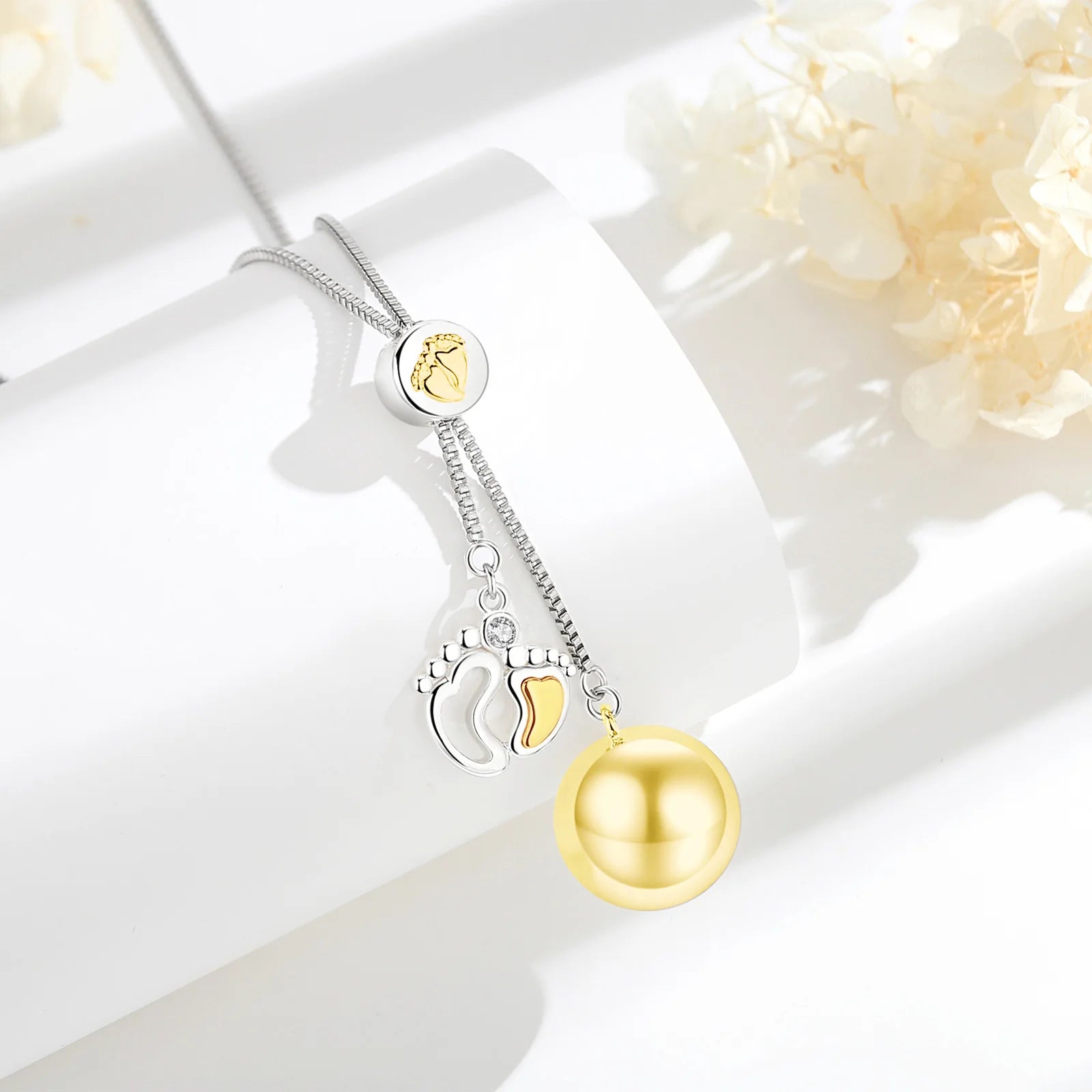 Eudora Harmony Ball Baby Footprint Pendant Pregnancy Bola Baby Chime Ball Angel Caller Necklace Maternity Jewelry DIY Women Gift