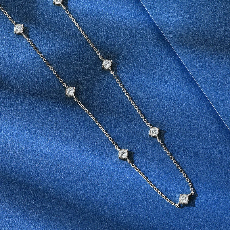 OXTAO 3mm Moissanite Choker Necklace For Women 925 Sterling Silver Clavicle Chain Necklaces Fine Jewelry Gift GRA Certified