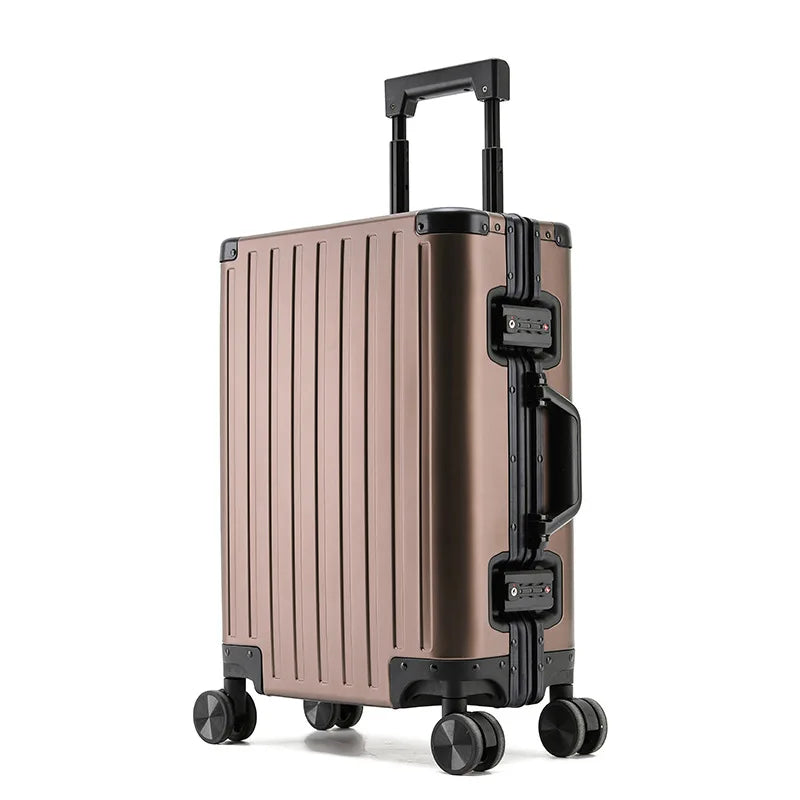 All-aluminum-magnesium alloy suitcase: women's 24-inch aluminum-framed swivel trolley case, men's 20-inch boarding travel metal