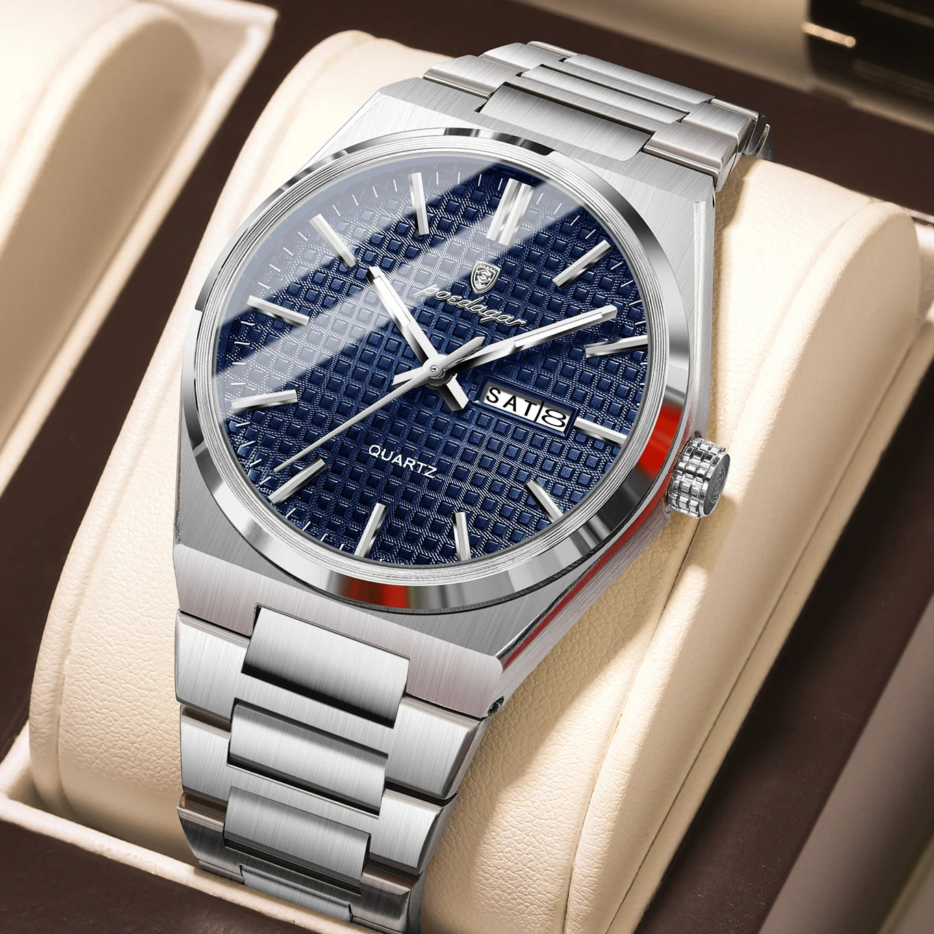 POEDAGAR Luxury Men Watch Date Week Waterproof Luminous Stainless Steel Watch For Man Casual Quartz Men's Watches Male Sport+Box
