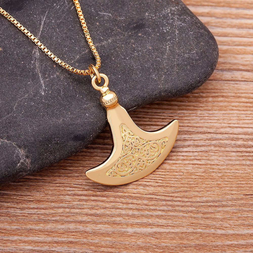 Nidin Bijoux de mode pour hommes femmes mythologie nordique pendentif hache collier cuivre plaqué or longue chaîne tour de cou fête barre cadeau