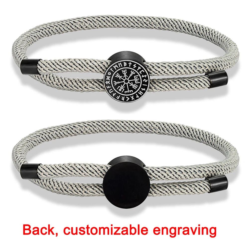 Bracelet amulette runique viking MKENDN pour hommes et femmes, tressé à la main, ajustable, motif personnalisé avec nom, bijoux pour couples