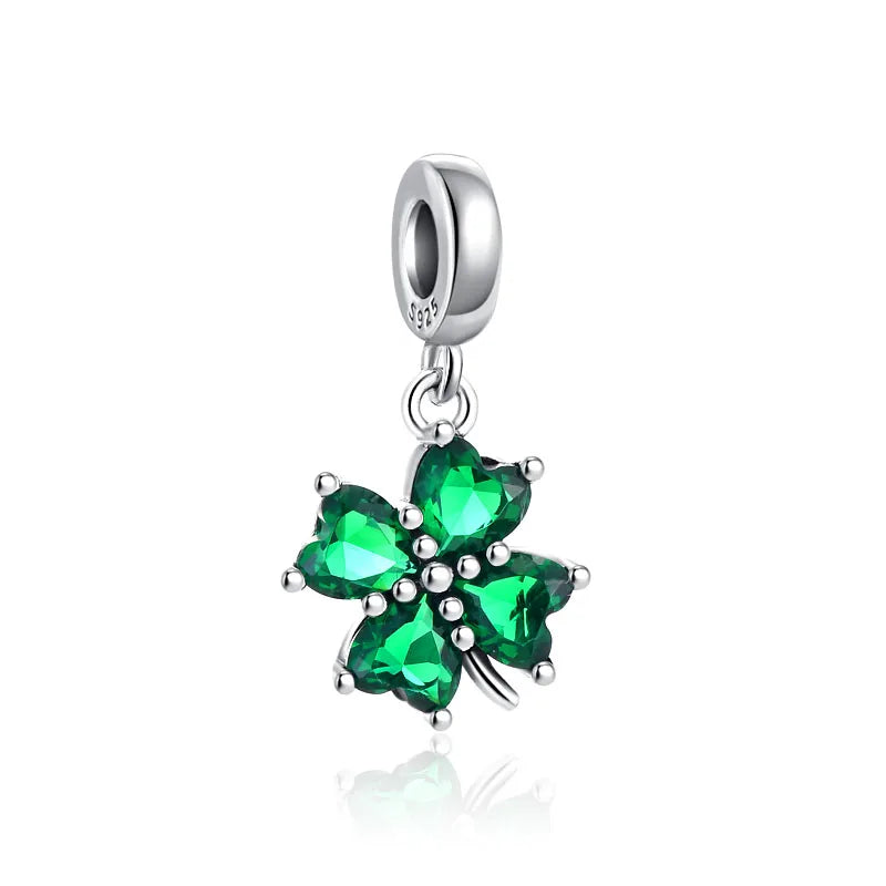 Hot New Summer green series Silver Clover Bead Maple Bird Charm Fit Original Women Bracelet DIY Fine Dangle Jewelry Amulet Gift