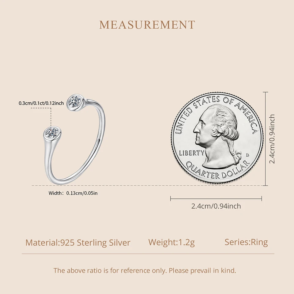 WOSTU 2 Stone Moissanite Open Ring S925 Sterling Silver For Women,Diamond Cut Minimalist Wedding Promise Rings Gift for Her - Madeinsea©