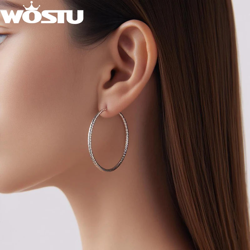 WOSTU Big Statement Twisted Hoop Earrings For Women Girl, 30mm 925 Sterling Silver Large Braided Circle Earrings Minimalist Gift