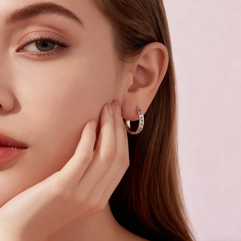 WOSTU 925 Sterling Silver Big Circel Vintage Hoop Earrings, Women Scroll Flower Engraved Hoops Earring Hypoallergenic Gift
