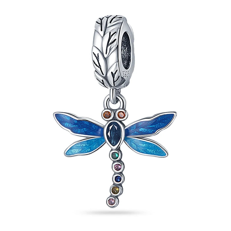 Springtime 925 Silver Gem Butterfly Dragonfly Flowers Charms Pendant Fit Pandach 925 Original Bracelets DIY Little Fresh Jewelry
