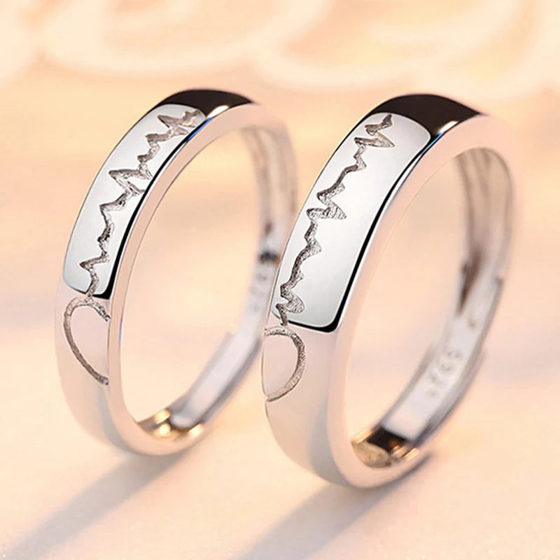 2Pcs/sets Love Heart Matching Couple Rings for Women Men Lover Forever Endless Love Wedding Ring Valentine's Day Dating Jewelry