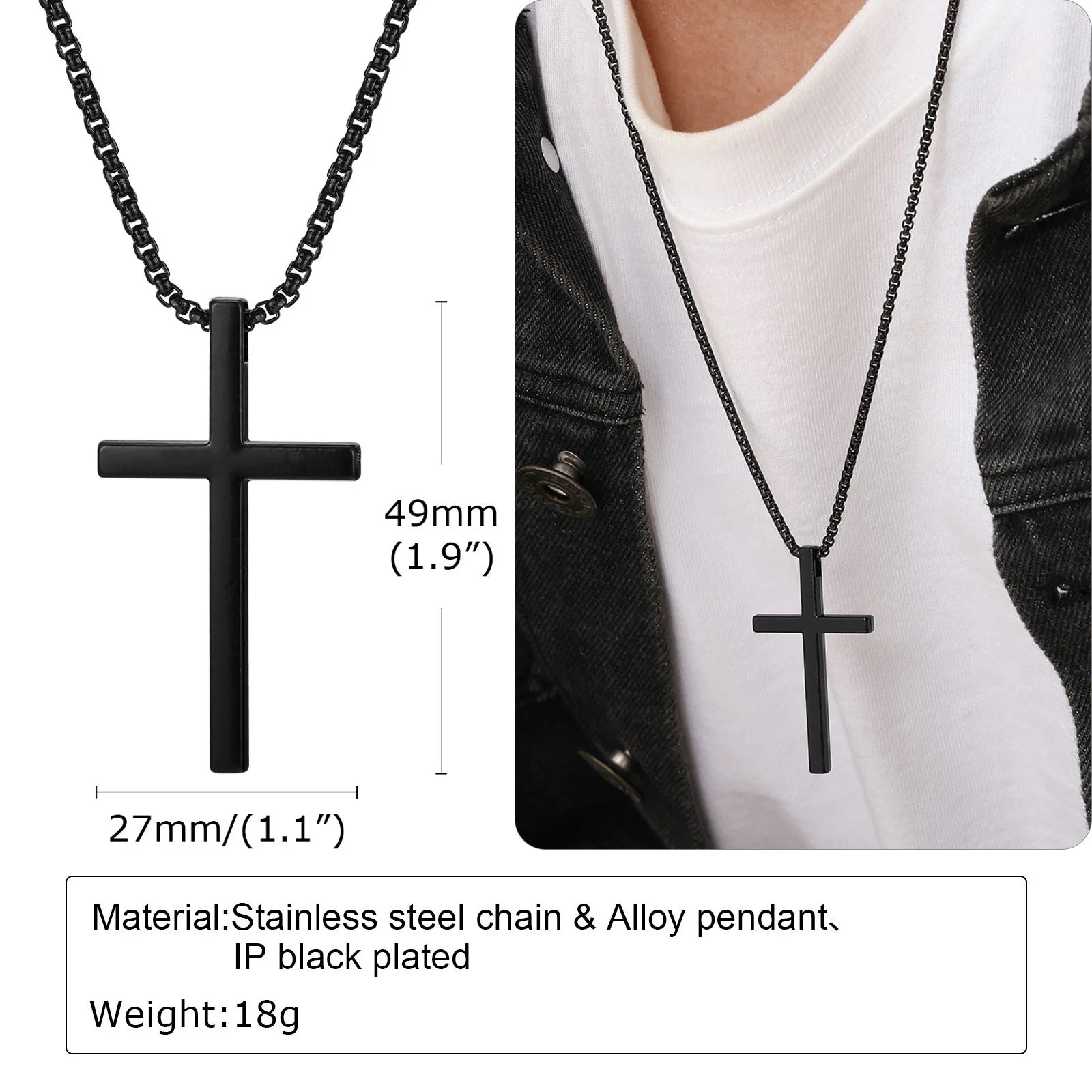 Vnox Cross Necklace for Men Women, Silver Color Plain Cross Pendant Collar with Stainless Steel Box Chain - Madeinsea©