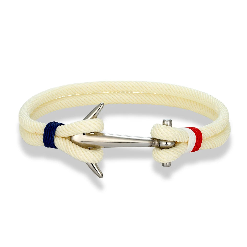 MKENDN Modische Ankerarmbänder für Herren, zweireihig, nautisch, Surfer-Stil, wasserdicht, mit Edelstahl-Sportschließe