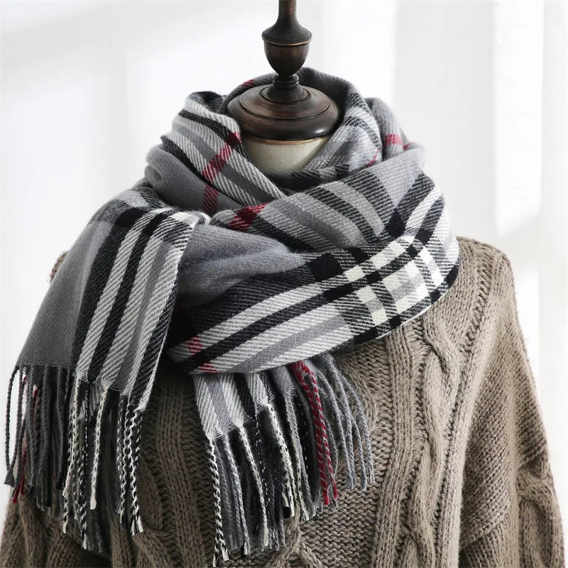 Autumn & Winter Imitation Cashmere Headscarf, New Korean - Japanese Sweet Style, Medium - Long Plaid, Warm Shawl & Scarf