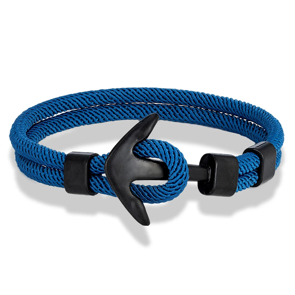 MKENDN Anker-Armbänder für Herren, doppelsträngiges nautisches Überlebensseil-Armband für Damen, schwarze Sportschnalle, wasserdichter Schmuck