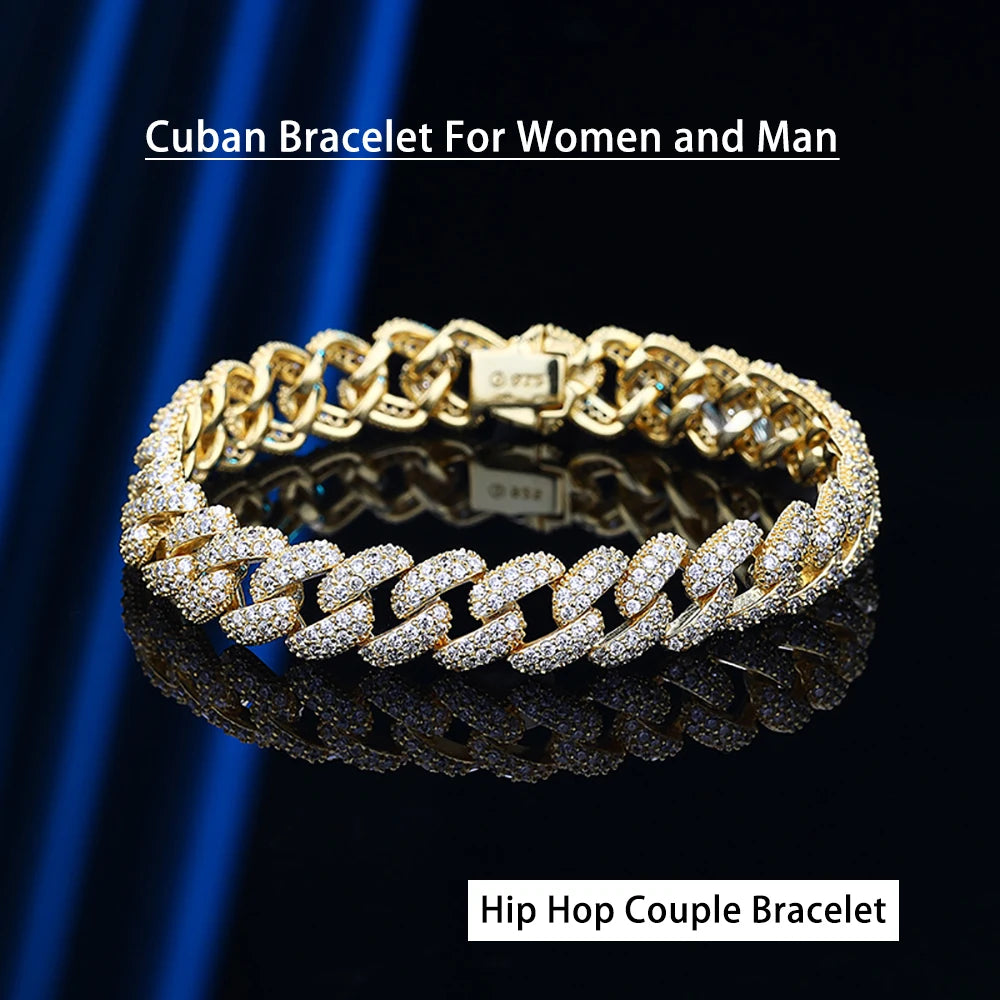 2 Row 8MM Cuban Bracelet Men Women Fine Jewelry S925 Silver High Carbon Diamond Couple Bracelet Plated 18K Hip Hop Link Chain - Madeinsea©