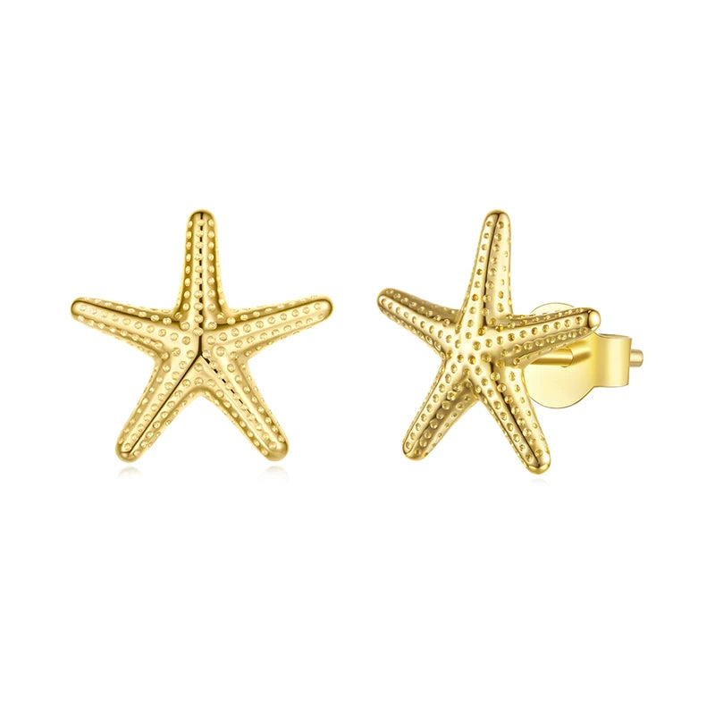 BAMOER 925 Sterling Silber Seestern-Ohrstecker, leichte Ohrringe mit Strandtextur, hypoallergen, Schmuckgeschenk für Damen