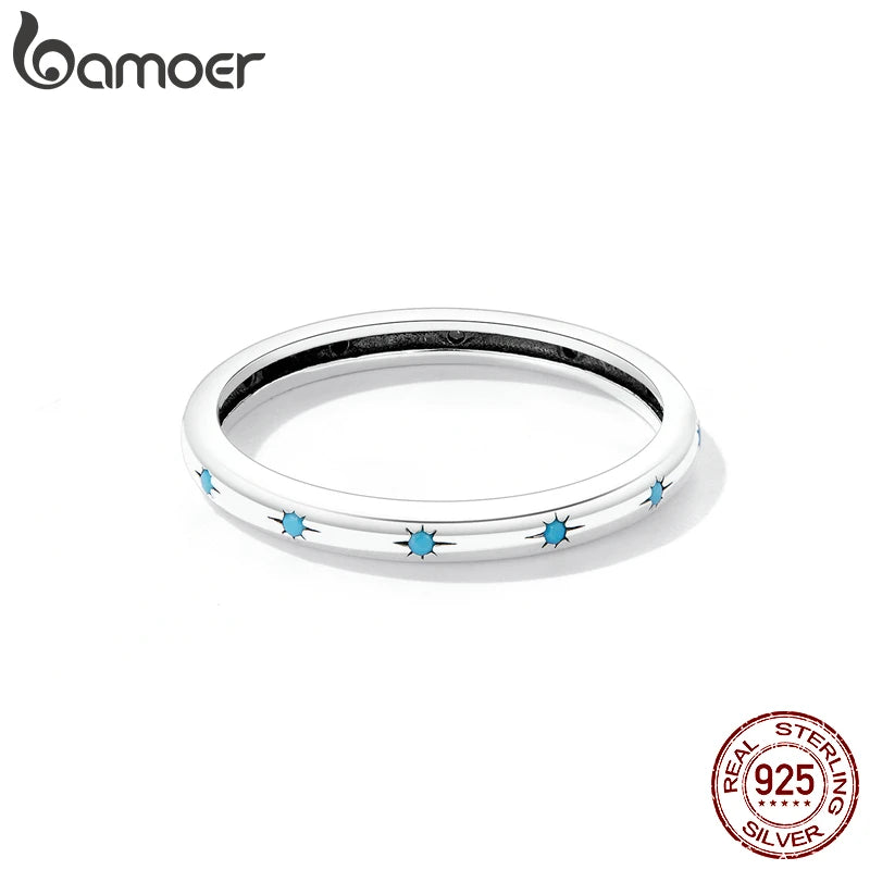 BAMOER Echt 925 Sterling Silber Stern Ring Frauen Türkis Ring Sterling Silber Glück Frieden Schmuck Geschenk