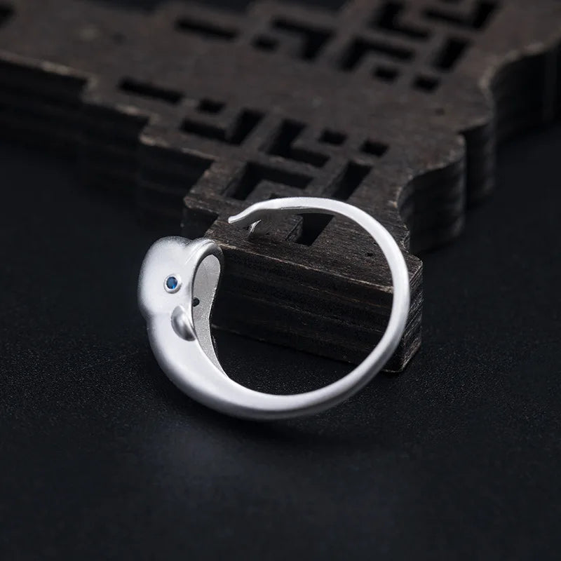 MKENDN Ocean Style 925 Sterling Silver Cute Beluga Ring Fashion Personality Stereoscopic Opening Adjustable Jewelry For Men Girl