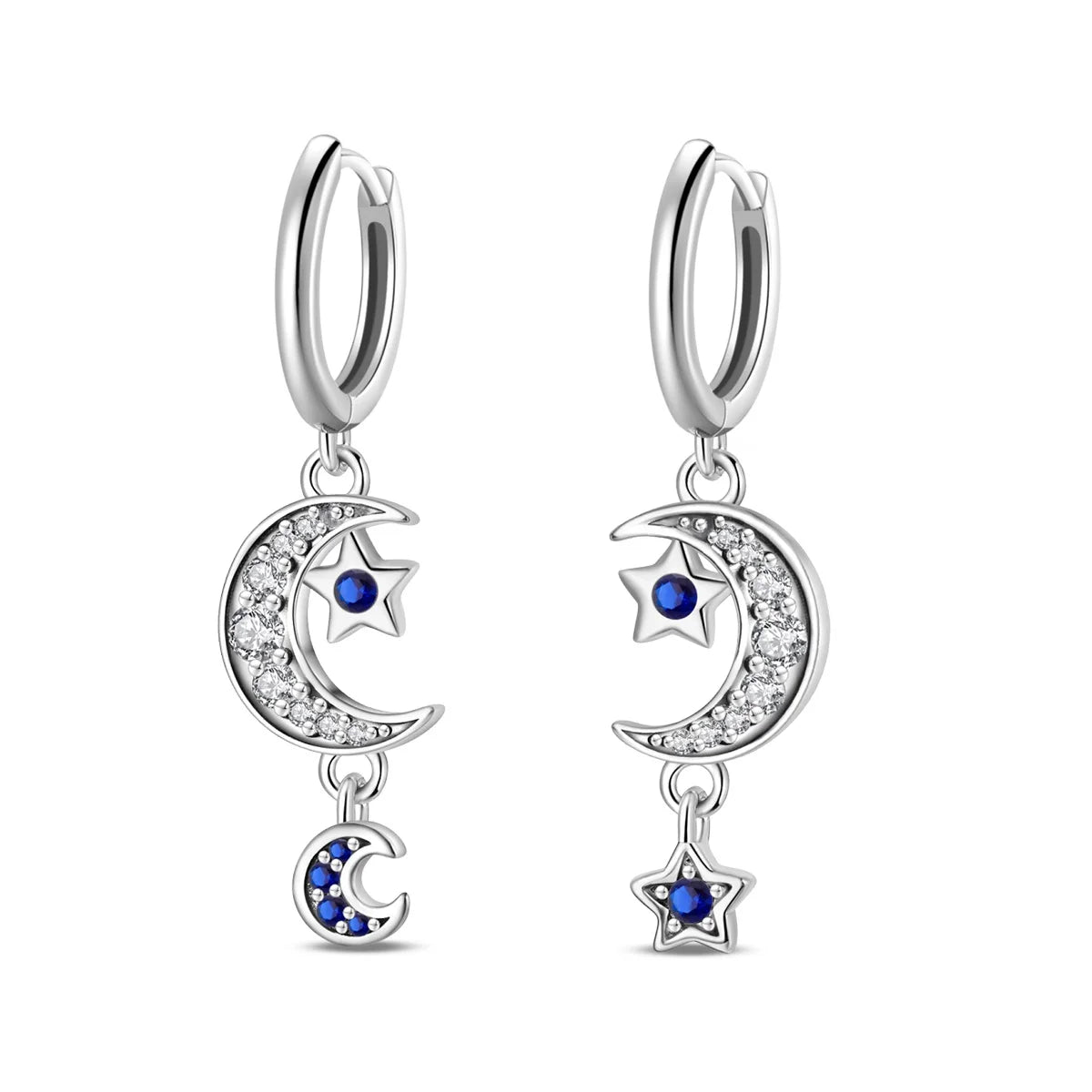 Fashion 925 Silver Earring Blue Zircon Star Moon Butterfly Irregularity Earrings For Woman Fine Engagement Birthday Jewelry Gift