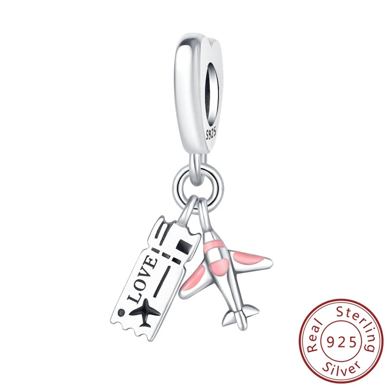 Original Charms Pendant Real S925 Sterling Silver Travel Luggage Airplane Charms Beads for Women Fine Jewelry Gift Making