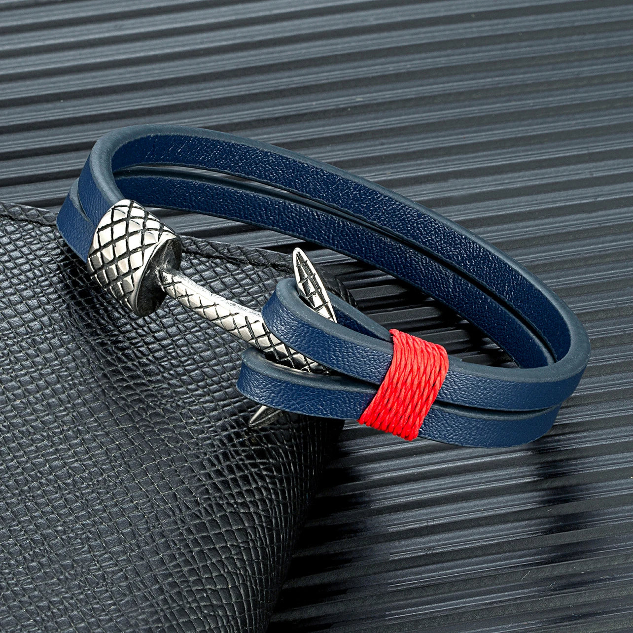 MKENDN Minimalist Men Double Strand Woven Leather Bracelet Stainless Steel Anchor Buckle Accessories Handmade Jewelry Gifts