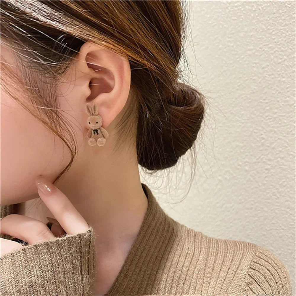 FSUNION 2025 New Korea Needle Autumn and Winter Earrings for Women Cute Flocking Rabbit Ear Studs Fashion Jewelry Gifts