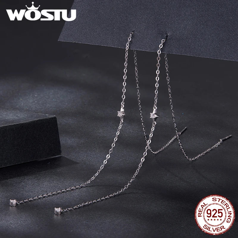 WOSTU Moissanite Star Long Dangle Earrings Chain for Women, 925 Silver Teens Line Dangle Earring Tassel Threader Chain Pendiant
