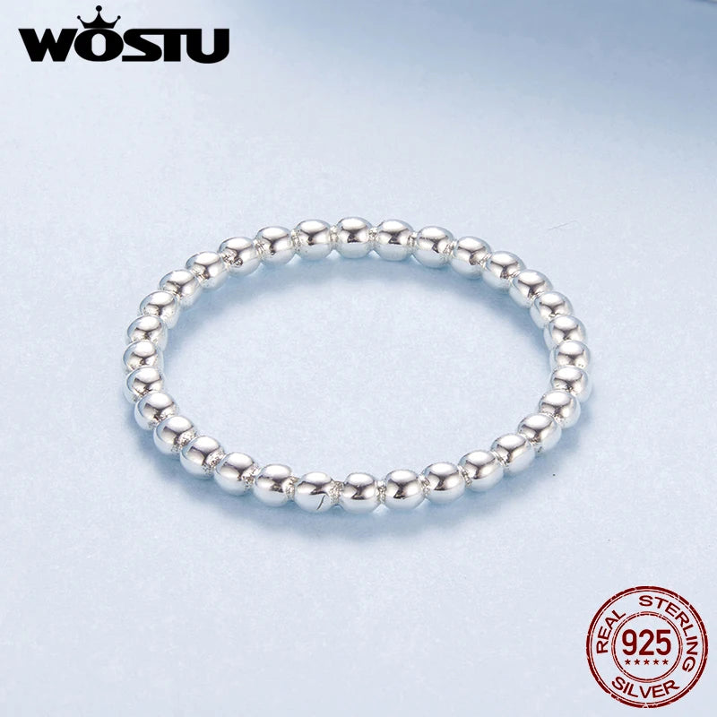 WOSTU 925 Sterling Silver Eternity Bead Wedding Band Ring Elegant Original for Women Wife Anniversary Birthday Fine Jewelry Gift