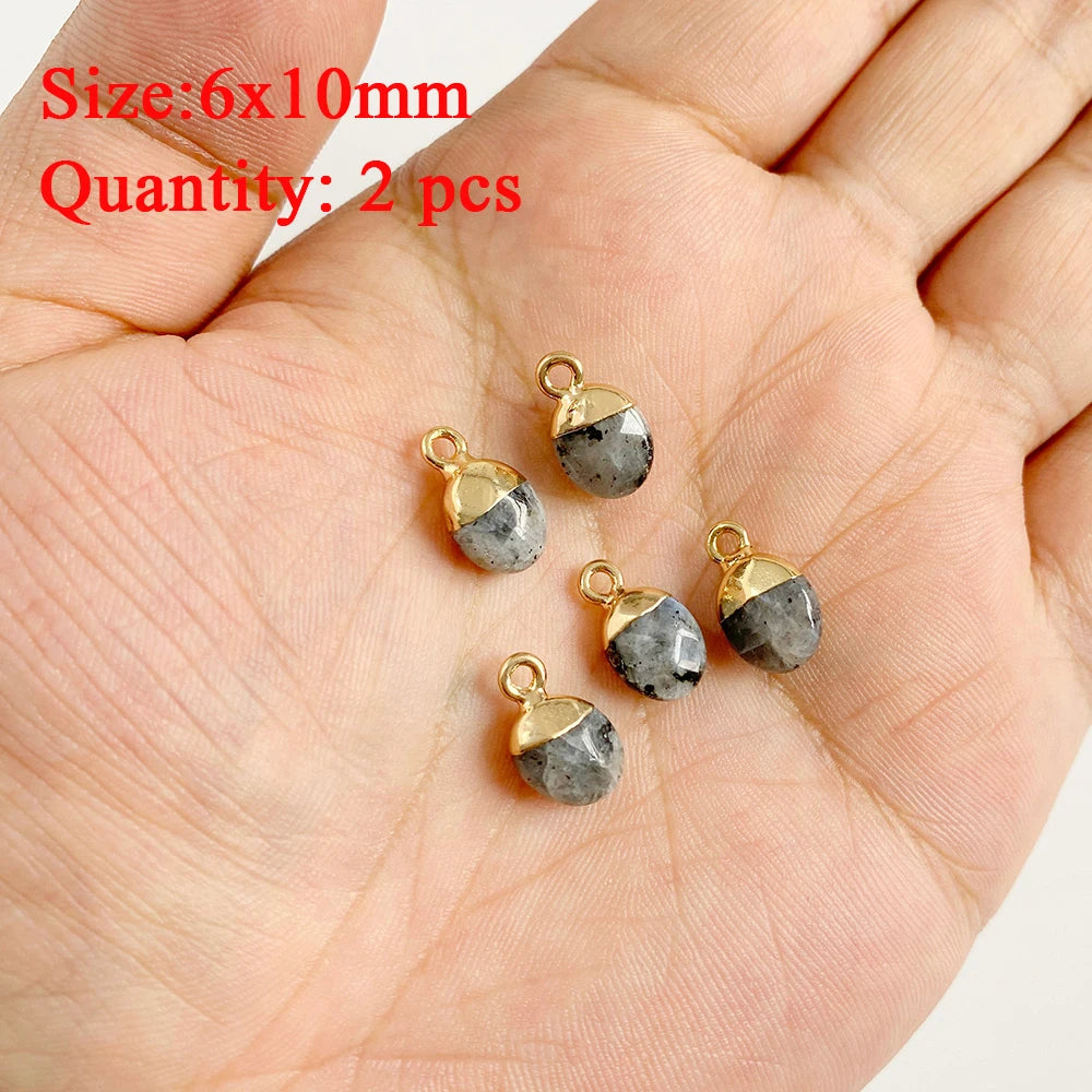 2PCS Natural Flash Labradorite Stone Pendant Irregular Shape Fashion Flash Labradorites Charms Connector For Jewelry Making DIY