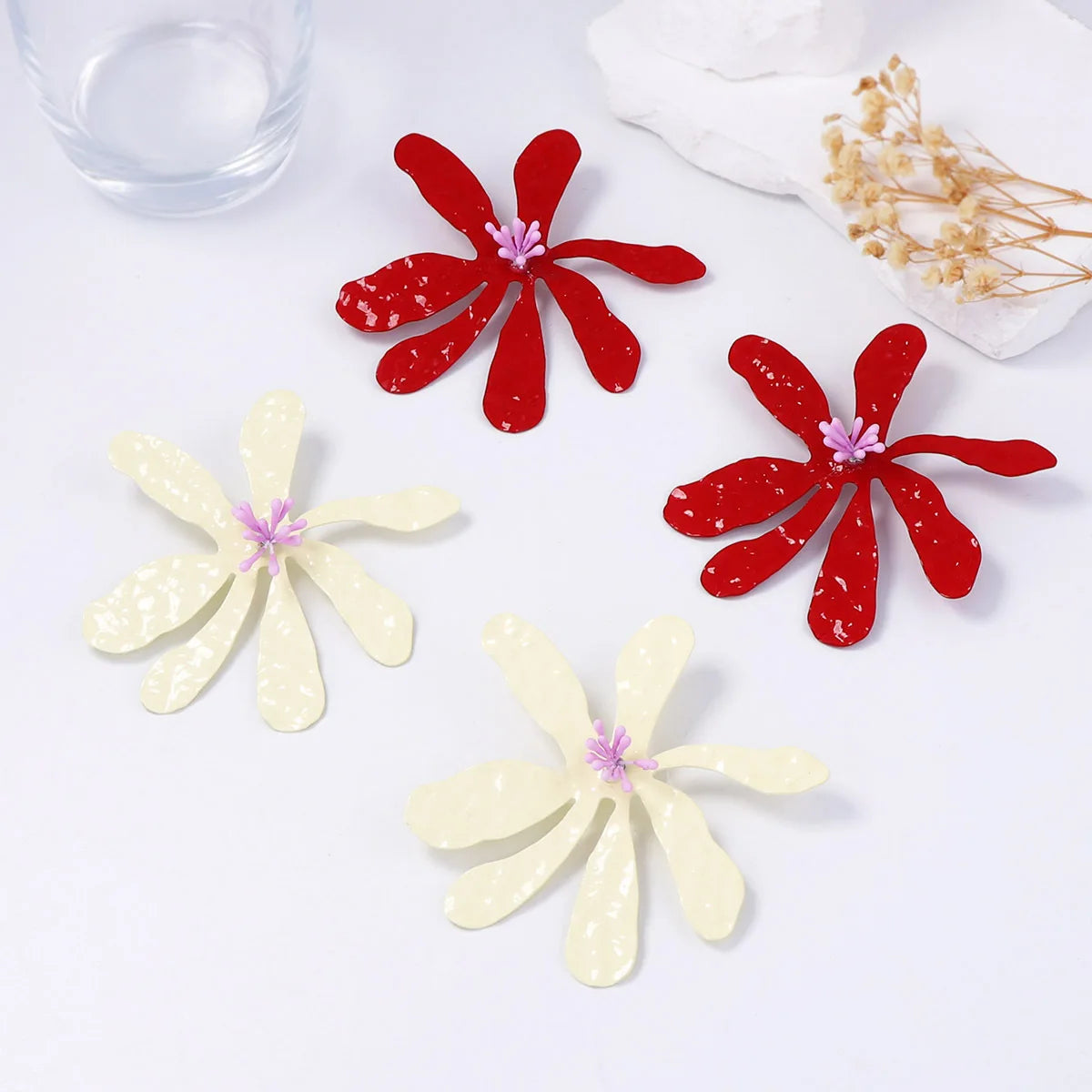 ZAA Personalized Trendy Metal Exaggerated Flower Vacation Style Earrings