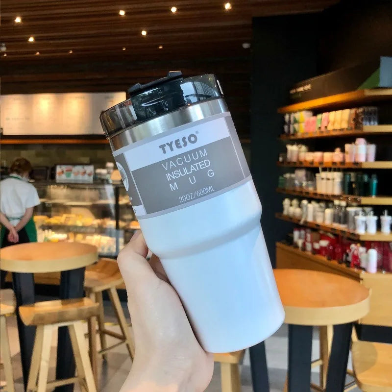 Tyeso 600/890ML Stainless Steel Coffee Mug With Straw Car Water Bottle Vacuum Flask Tumbler Insulated Cup Double Thermos Bottle