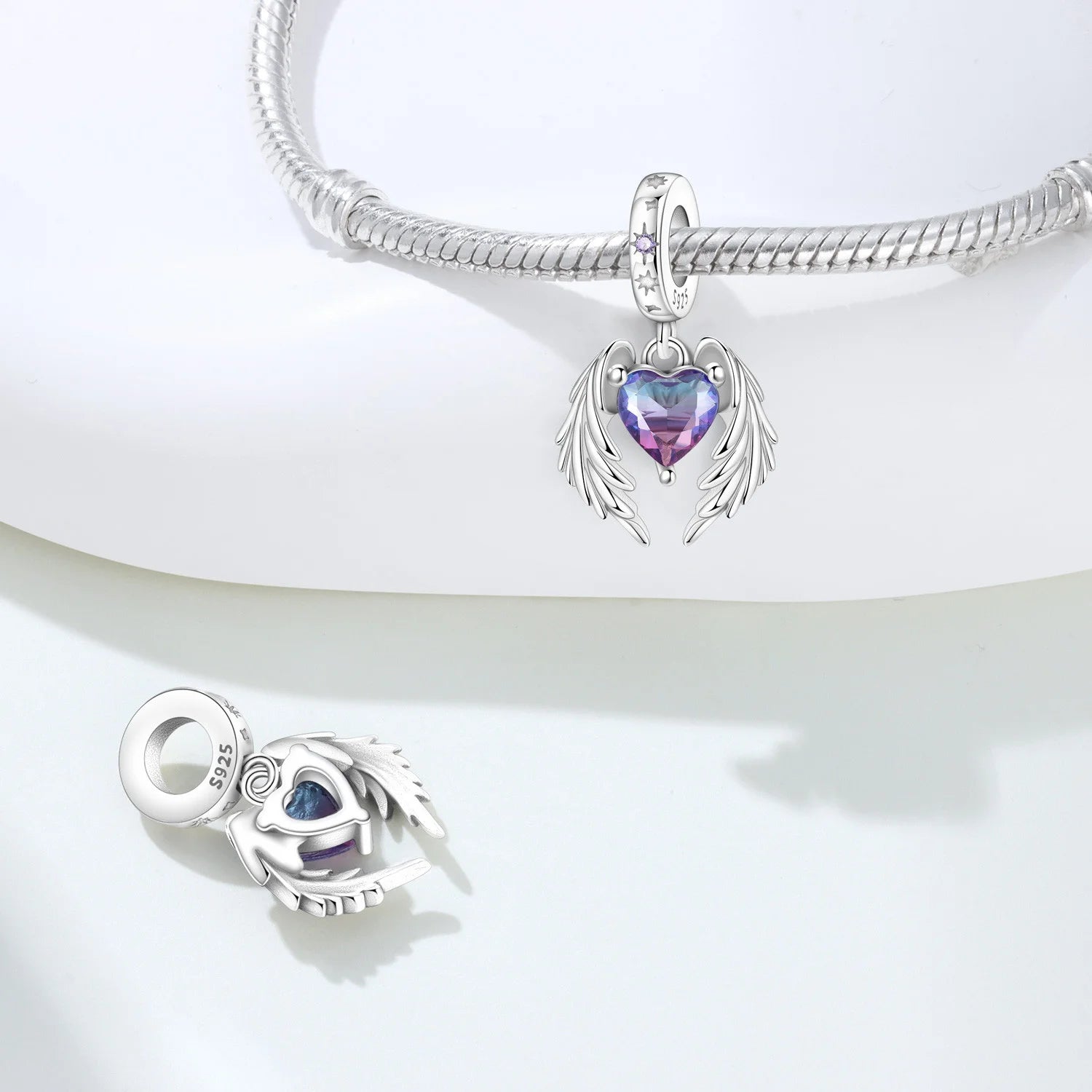 PANPOKI 925 Sterling Silver Wings Guardian Love Pendant Beads Original Pendants Bracelet Charm Jewelry Party DIY Gifts
