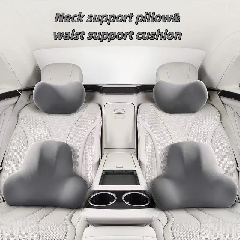 Ergonomic Car Headrest Lumbar Support Set Memory Foam Neck Protection Cushion  Breathable Plush Cover Universal Vehicle Supplies
