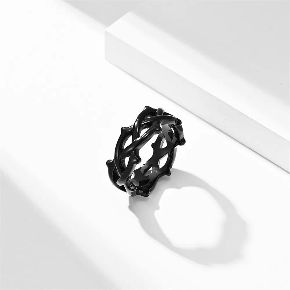 MKENDN 9MM Herrenring Dornenranke Edelstahl Ring Modischer Fingerring Geschenk für Männer Jahrestag Gothic Schmuck