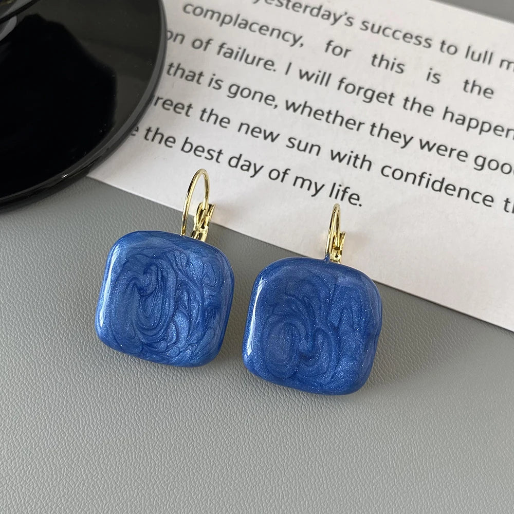 AENSOA Korean Navy Blue Round Tassel Hanging Earrings for Women Fashion Geometric Circle Pearl Drop Earrings Statement Jewelry