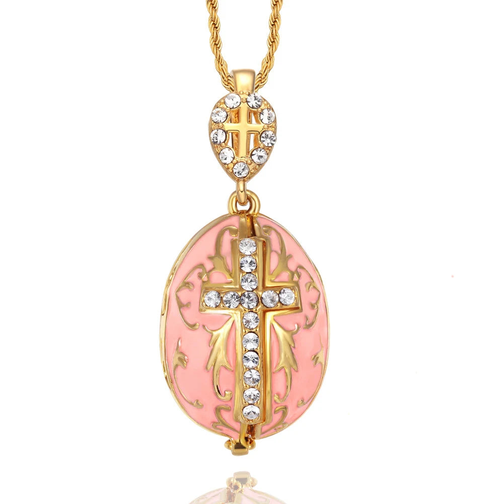 ERÖFFNETE YAFFIL Ei-Anhänger Halskette Kreuz Handgefertigter Vintage-Schmuck Emaille Jesus Luxus Charm Kristall Strass Piercing Geschenke für Frauen