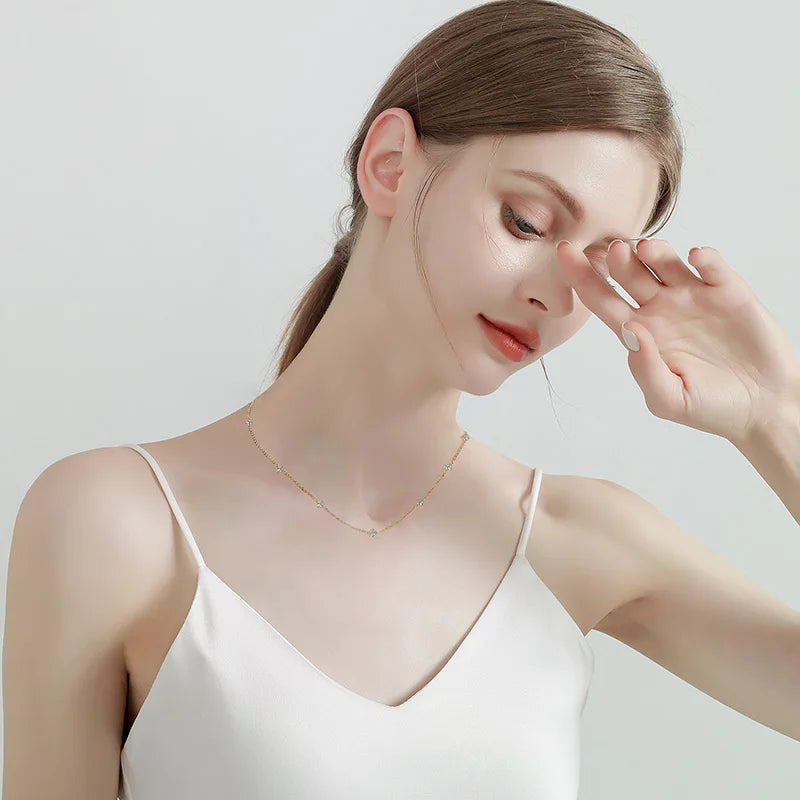 OXTAO 3mm Moissanite Choker Necklace For Women 925 Sterling Silver Clavicle Chain Necklaces Fine Jewelry Gift GRA Certified