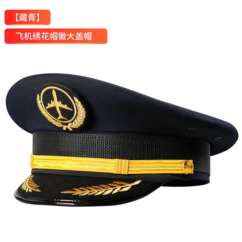 Vintage Officer Peaked Cap Classic Design Adjustable Strap for Aviation Navy Captain Security Railway Personnel Unisex Fits Most