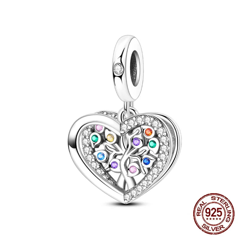 Fashion 925 Sterling Silver Heart Shape Tree Of Life Mother Sister Hug Charms Beads Fit Original Bracelets Fine DIY Jewelry Gift