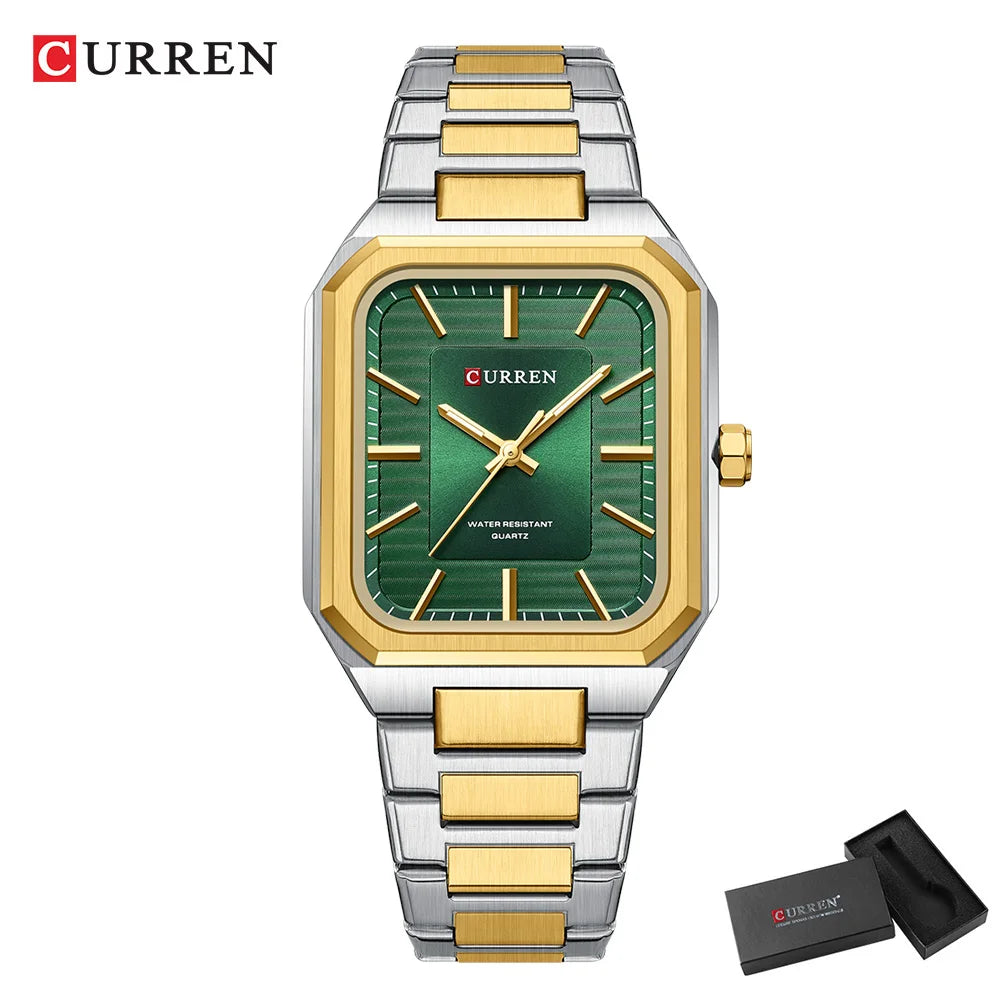 CURREN NEW Rectangular Business Watches for Men 2023 Fashion Brand Quartz Stainless Steel Band Wristwatch Male Clock 8457