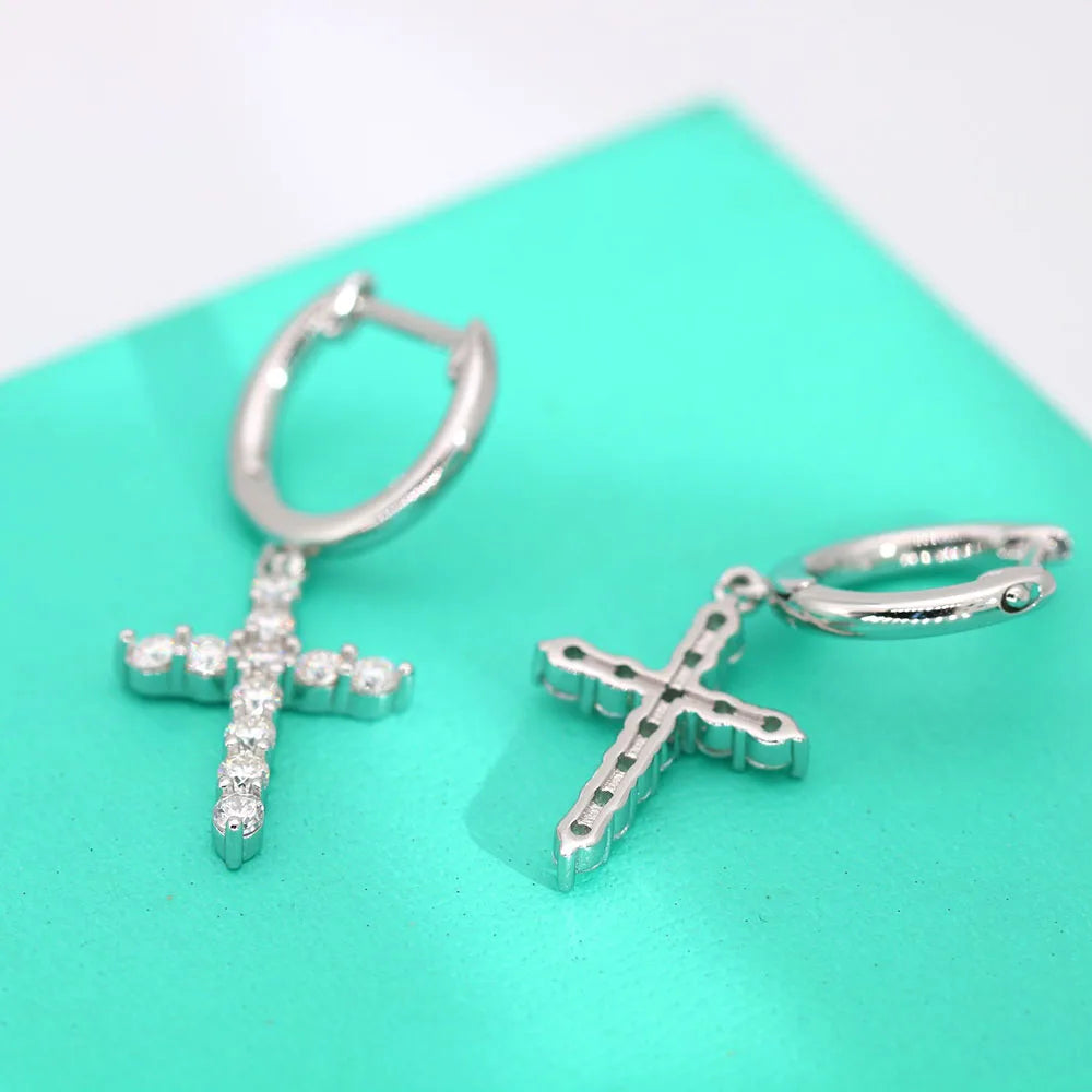 Serenity 2mm D Color Moissanite Cross Earrings for Women Gift 100% S925 Sterling Silver Plated Pt950 Drop Earrings Fine Jewelry - Madeinsea©