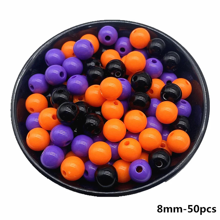 4/6/8/10mm Halloween Color Series Acrylic Round Beads For DIY Necklace Bracelet Earrings Handicraft Pendant Jewelry Making