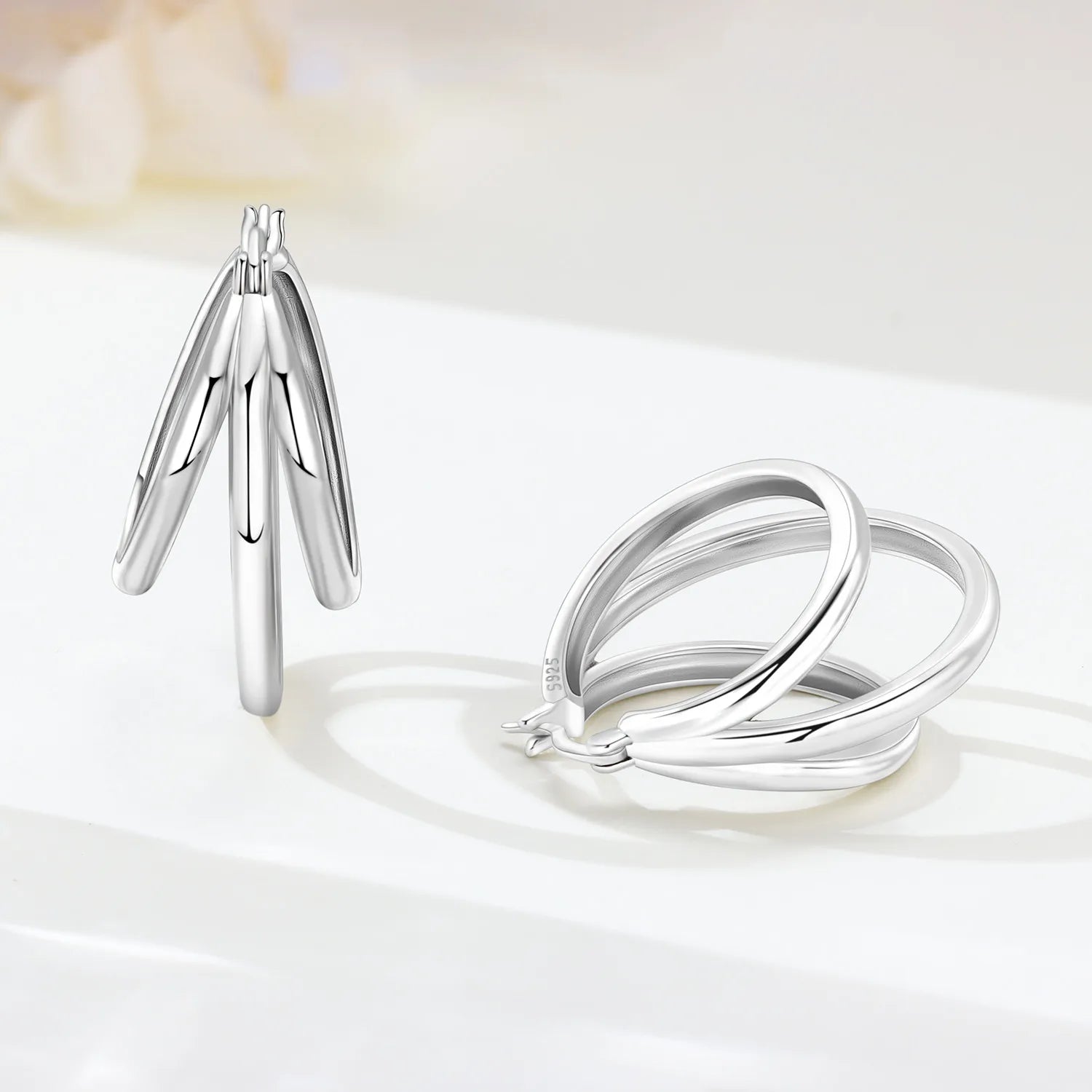 PANPOKI Original 925 Sterling Silver French Style Three Ring Earrings Women Hoop Earring Anniversary Jewelry Trendy Gifts